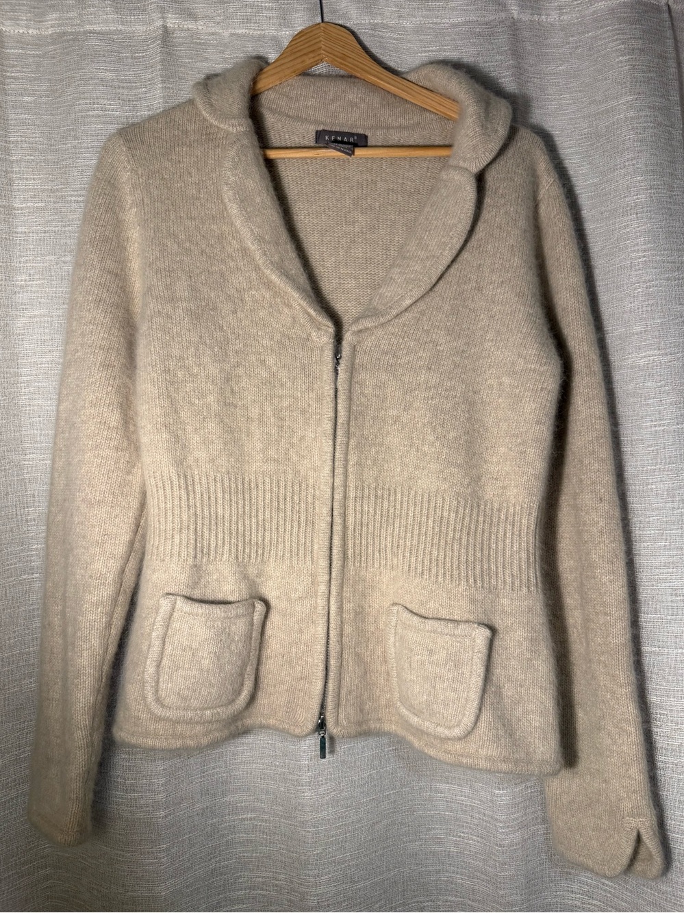 Women’s Kenar Neutral Beige Zip-Front Cardigan